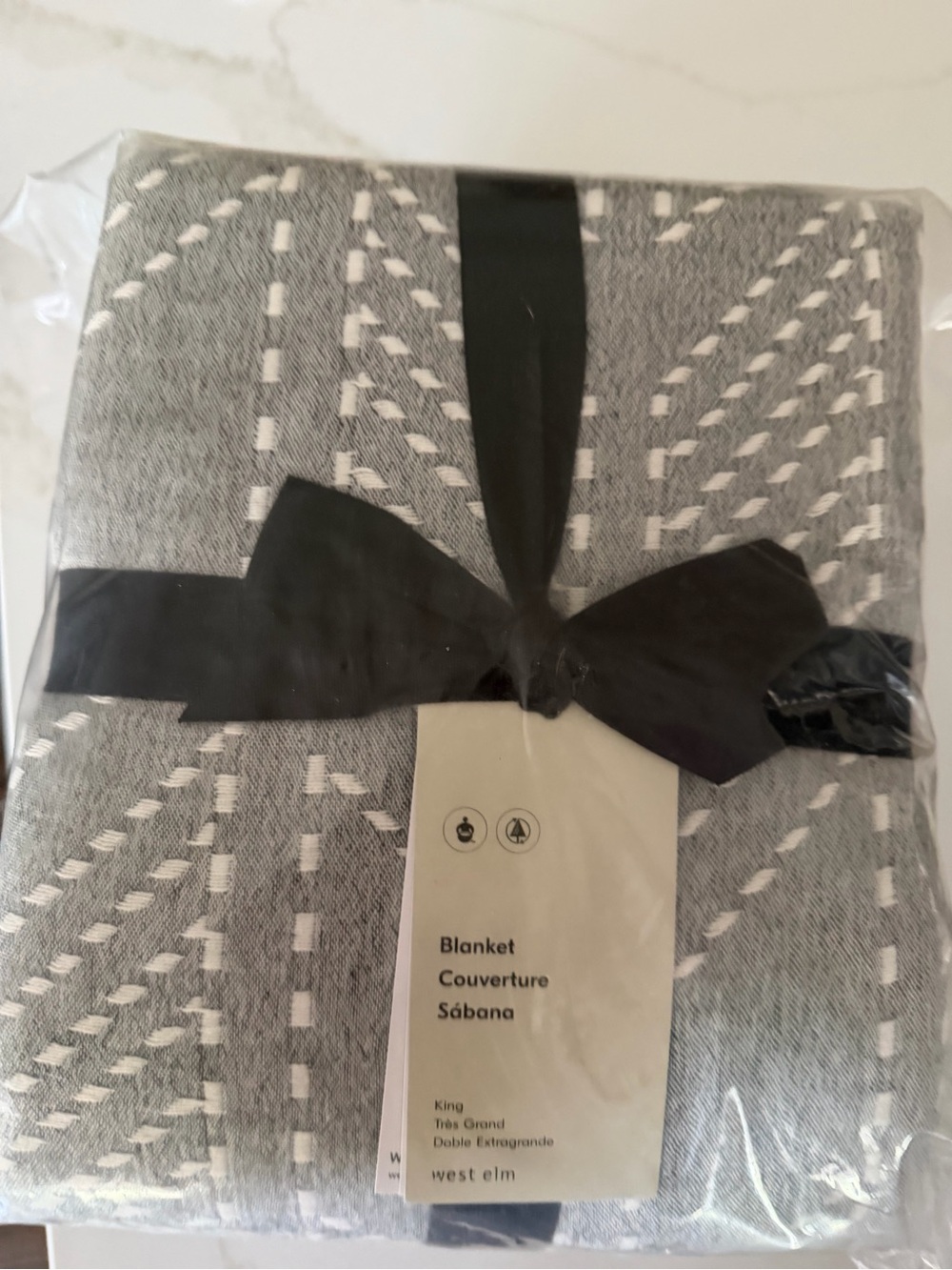 West Elm Gray and White Woven Throw Blanket